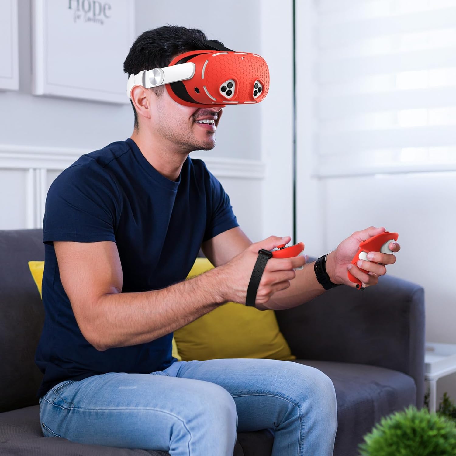 Silicone Cover Set Compatible with Meta/Oculus Quest 3s Accessories, VR Silicone Face Cover, VR Shell Cover,Touch Controller Grip Case,Camera Lens Protector Set (Red)