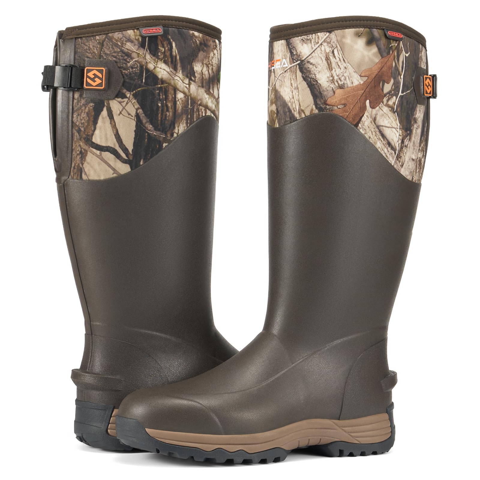 HISEA Rubber Rain Boots for Men, Waterproof Insulated Neoprene Hunting Boots, Durable Anti-Slip Outdoor Mud Boots for Hunting Gardening Farming Fishing Yard Working, Adjustable Calf