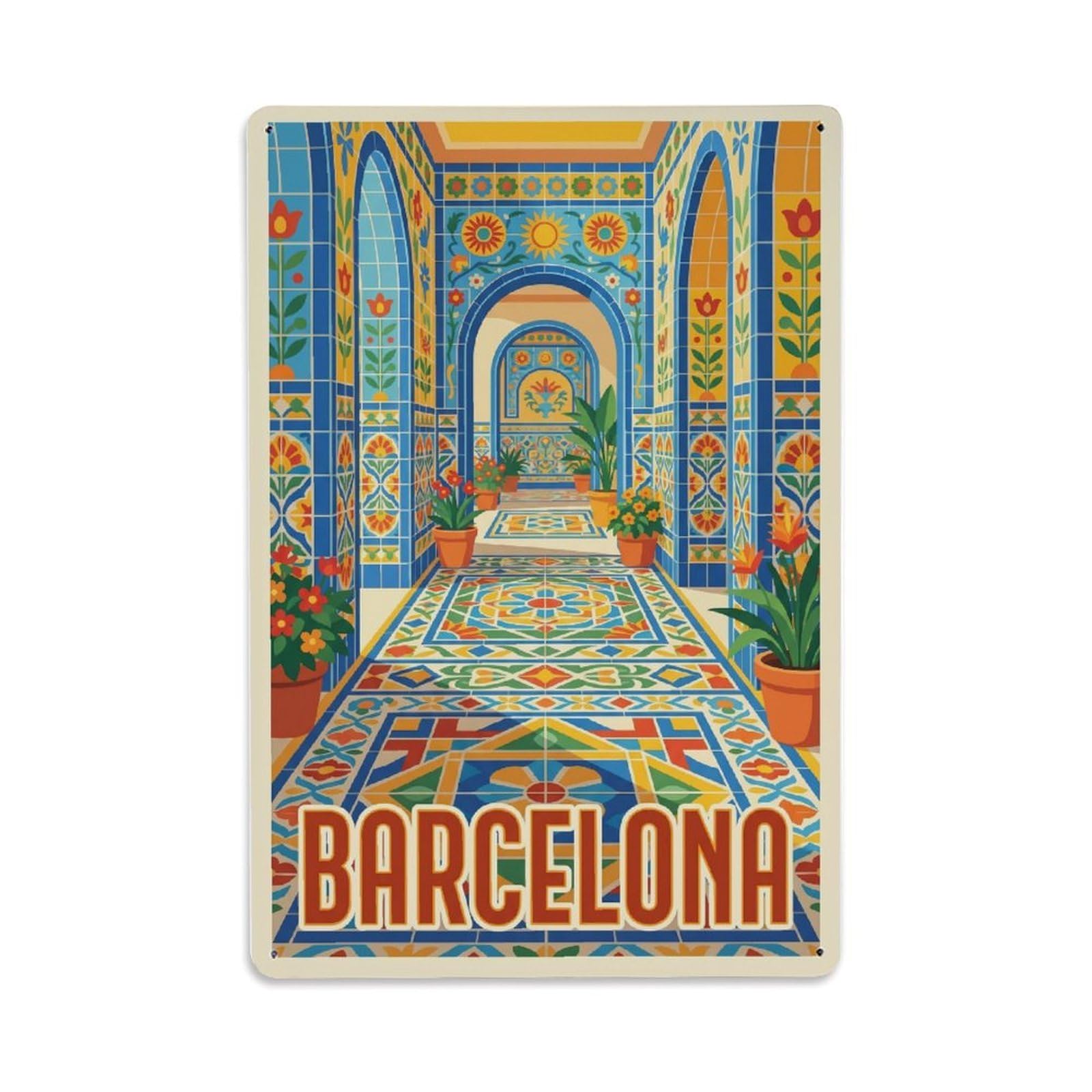 Vintage Travel Corridor Spain Tiled Metal Tin Sign Plaque Wall Decor for Cafe, Club Bar, Office, Home Garden Metal Poster 8x12Inch