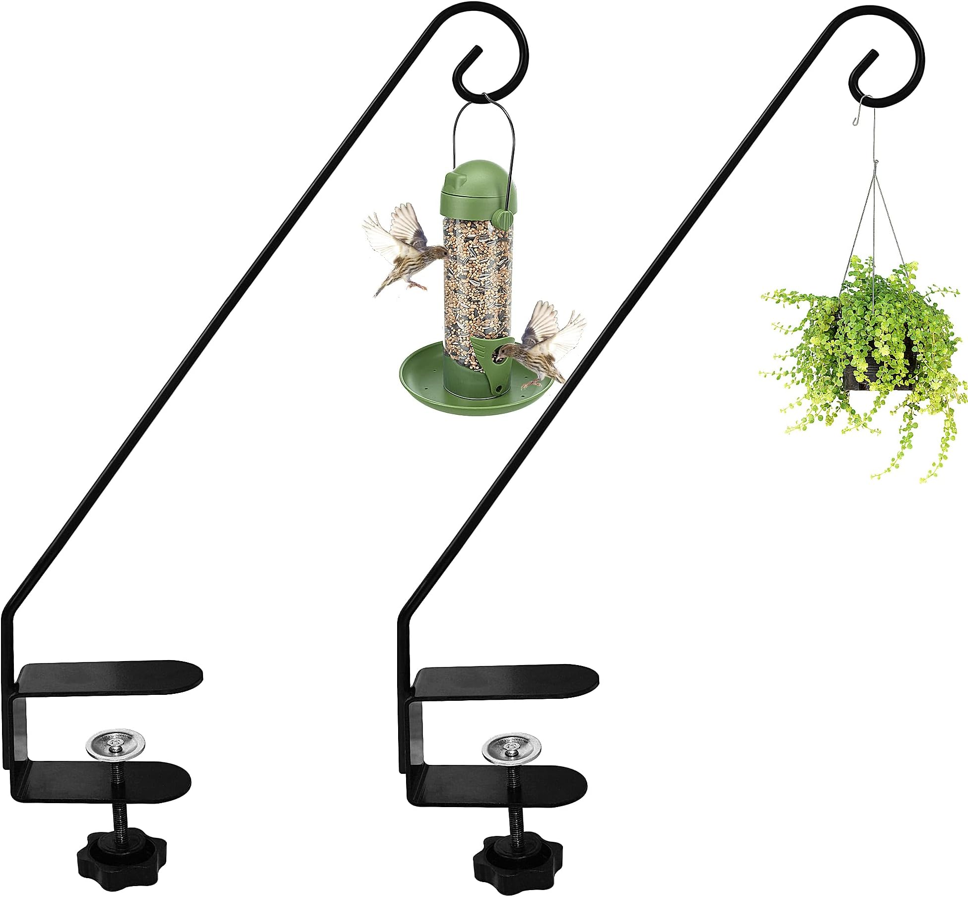 Pftjujudan 2 Packs Heavy Duty Deck Hook,Deck Rail Pole with 2" Non Slip Horizontal Clamp,Outdoor Hanging Brackets for Hanging Bird Feeder,Plants, Baskets,Wind Chimes,Lanterns etc (2pcs)
