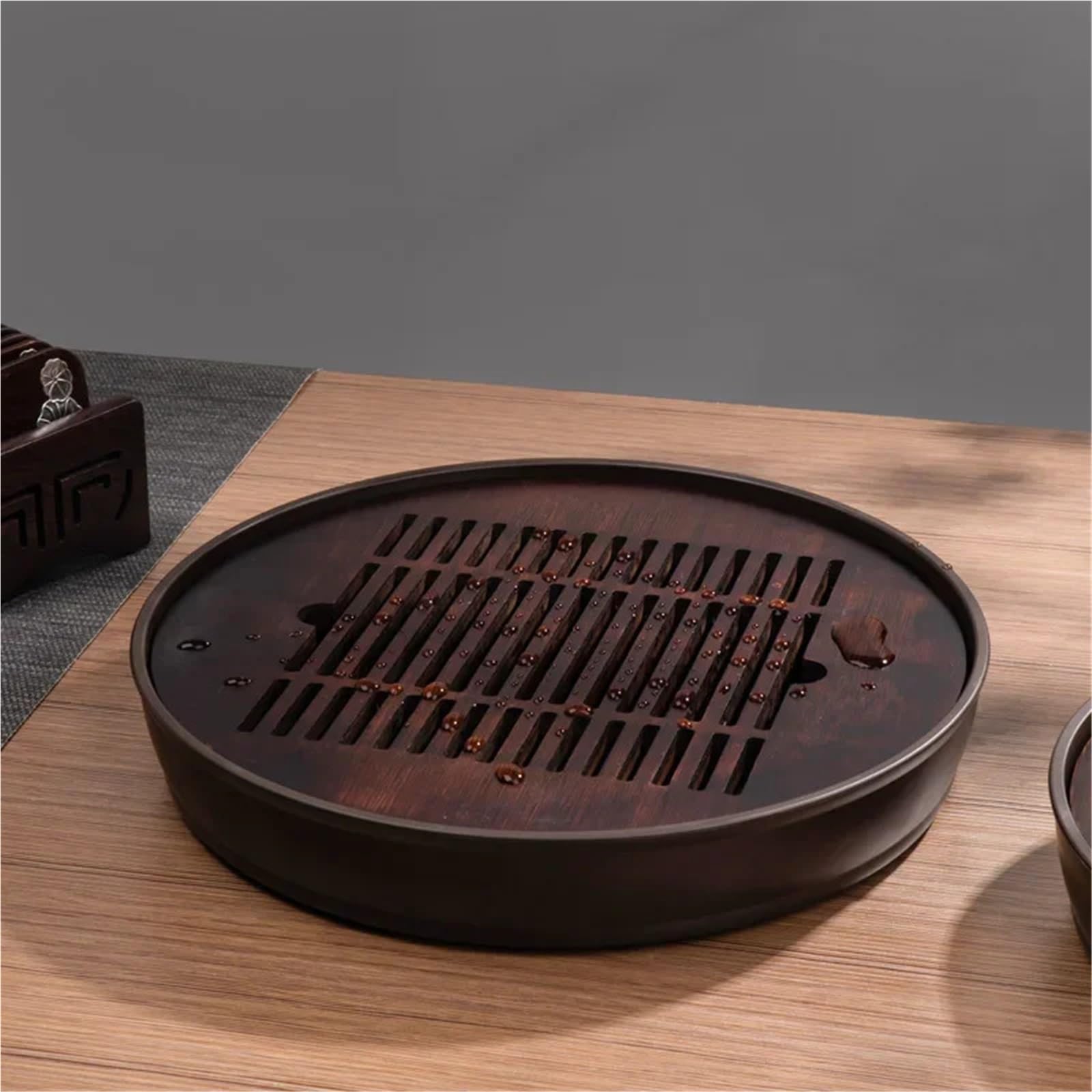Plateau Circulaire en Bambou for Le Service des Boissons au café et à la Maison, Plateau for Conserver l'eau, for Bouilloire, Accessoires de Cuisine Plateau à thé en Bambou(Circular 25CM)