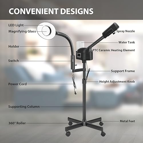 Miniatura 5 de Vaporizador facial profesional 2 en 1 para cara, lámpara de aumento LED 5X, vaporizador facial de ozono caliente para esteticista belleza, equipo