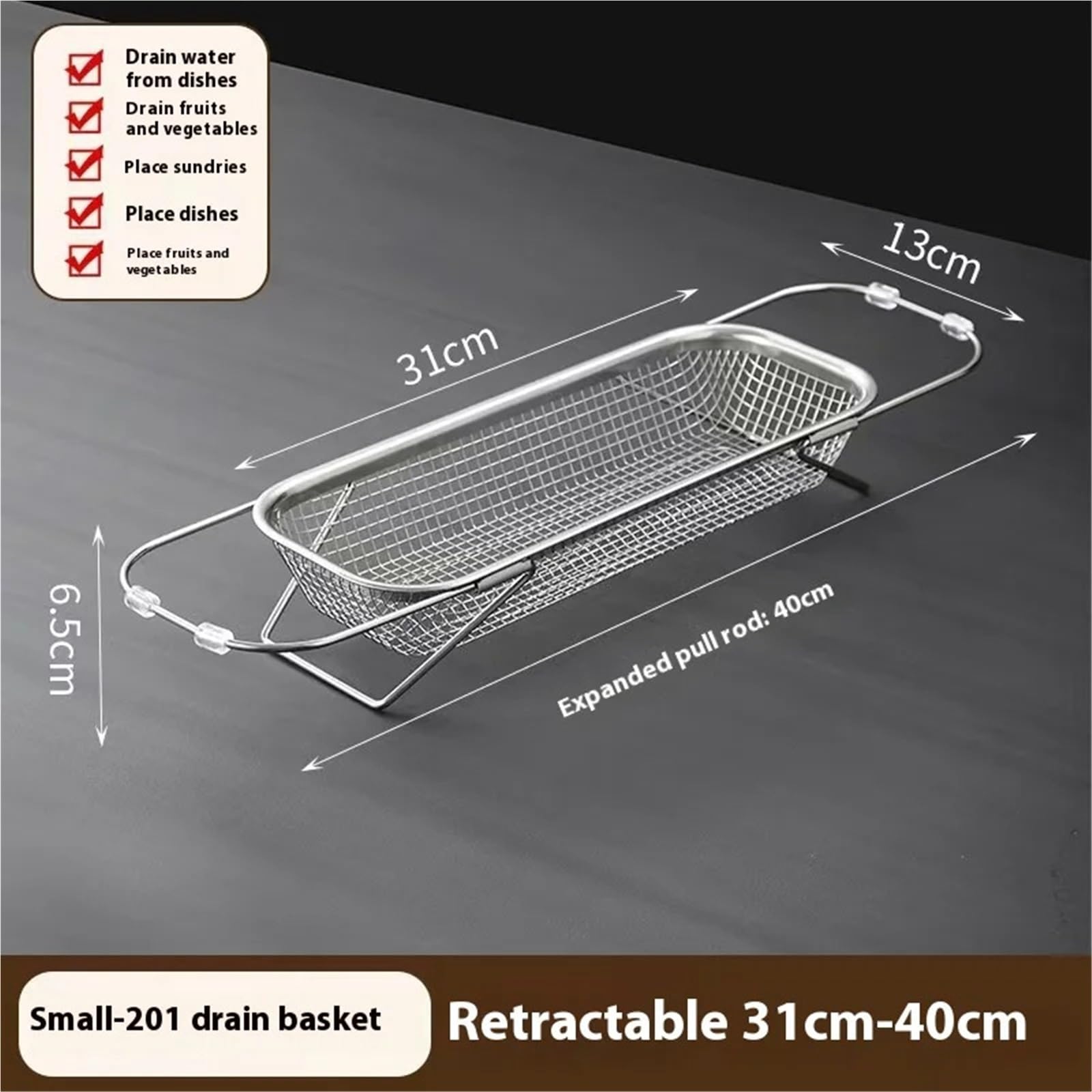 Escurridor de Platos Cesta de Drenaje especializada Acero Inoxidable, Fregadero Cocina, Lavabo retráctil for Lavado Verduras, escurridor vajilla(Large-Basket)