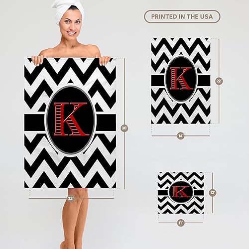 Miniatura 3 de Toalla de mano 3D con monograma de cheurón rojo con inicial, color blanco y negro, 15 x 22 pulgadas, multicolor