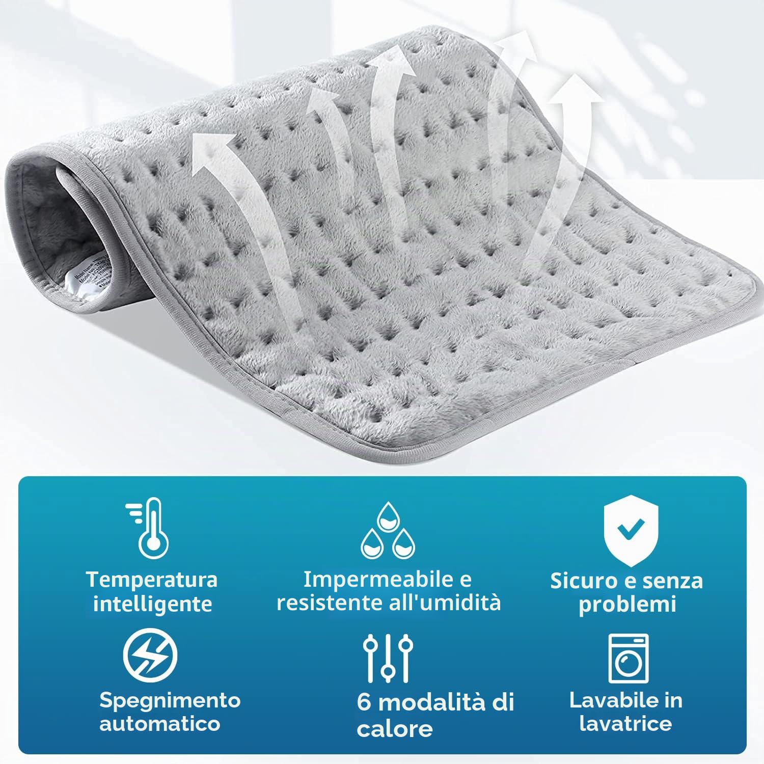 Cuplu 76 * 40 cm Cuscino Termico Elettrico Extra Grande- Termoforo Elettrico per Lavabile-Auto Spegnimento-Termoforo Rapido per Alleviare il Dolore Muscolare Lombare,Addome, Collo, Spalla（Grigio）