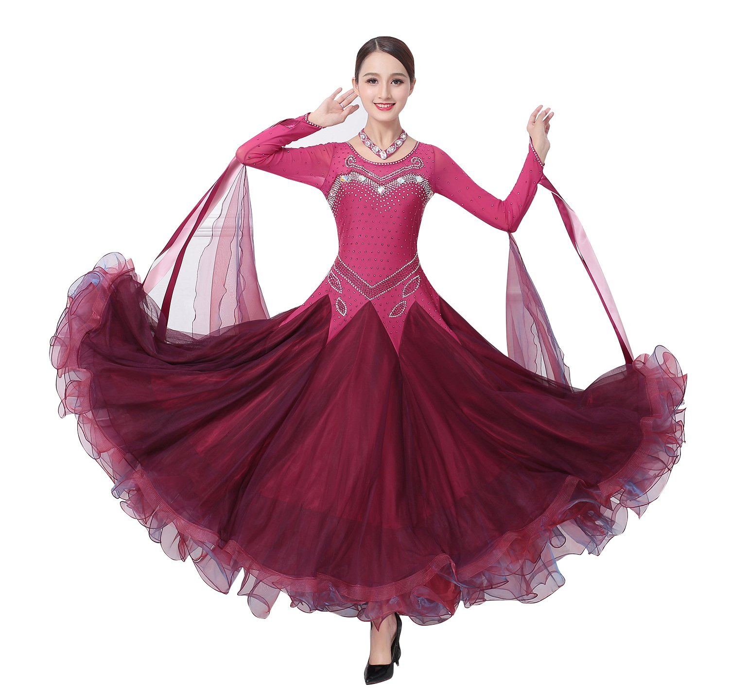 社交ダンスドレス モダンダンス ロング丈ワンピース 長袖 レッスン着 ラテンダンス フラメンコ ルンバ サンバ ワルツ専用ドレス スタンダード 競技用演出服 Amazon.co.jp: [LNIGHT] 社交ダンスドレス モダンダンス 豪華 長袖