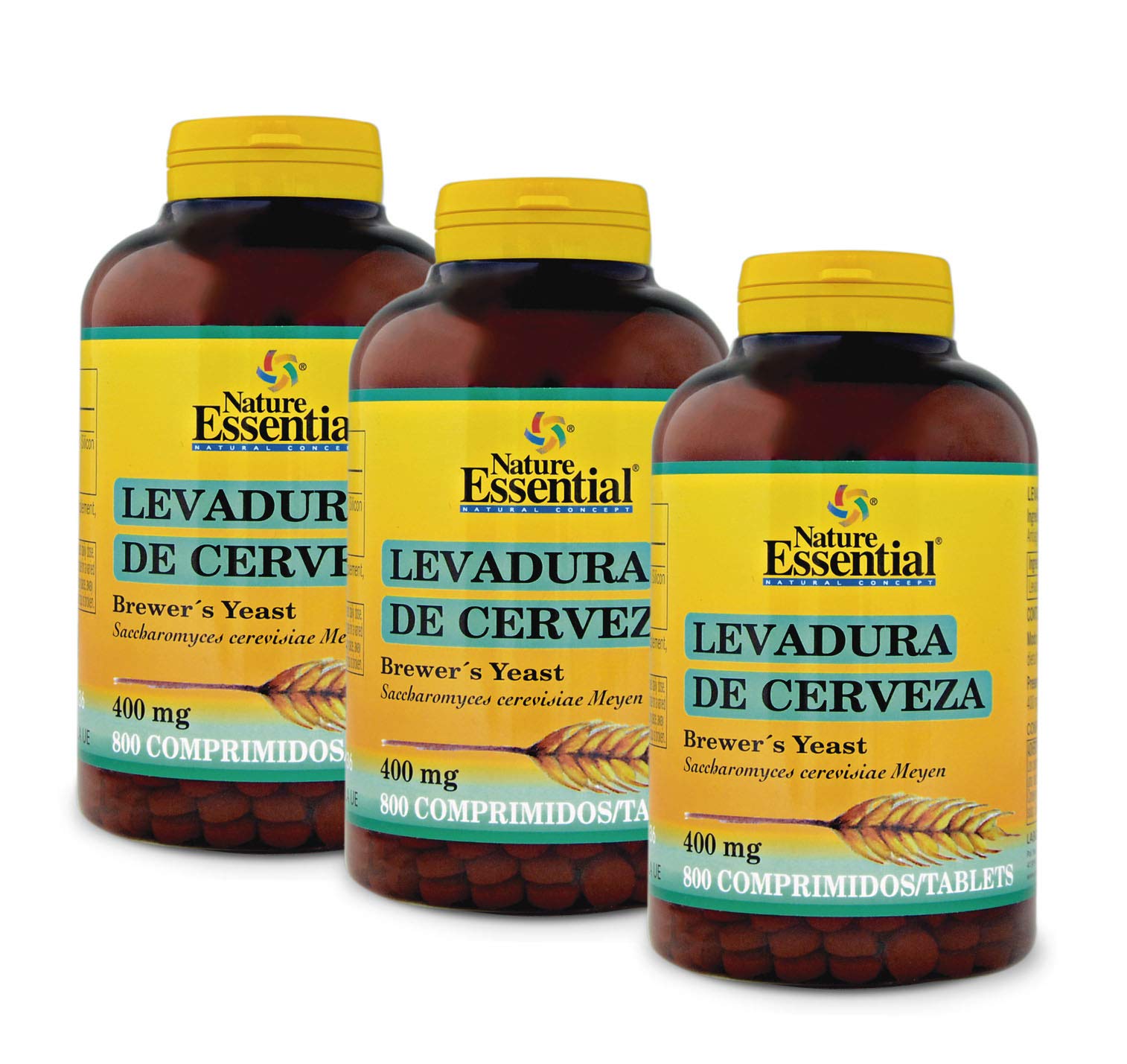 Nature Essential Levadura de Cerveza 400 mg Vitamina B Ayuda a Fortalecer U񡳬 Piel y Cabello - 800 Comprimidos, Pack 3 unidades