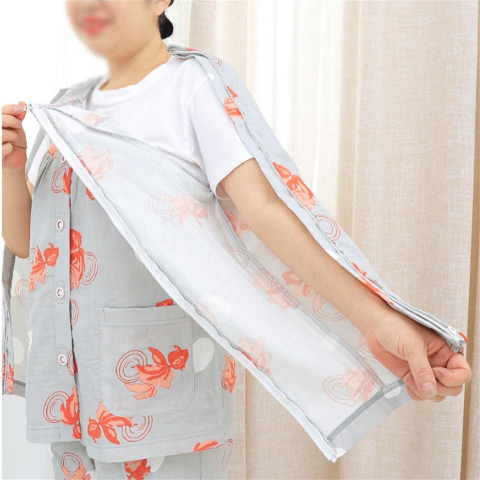 Bata de verano con cremallera y abertura frontal for mujeres, ideal for recuperación fracturas posoperatorias Exfoliantes Suaves