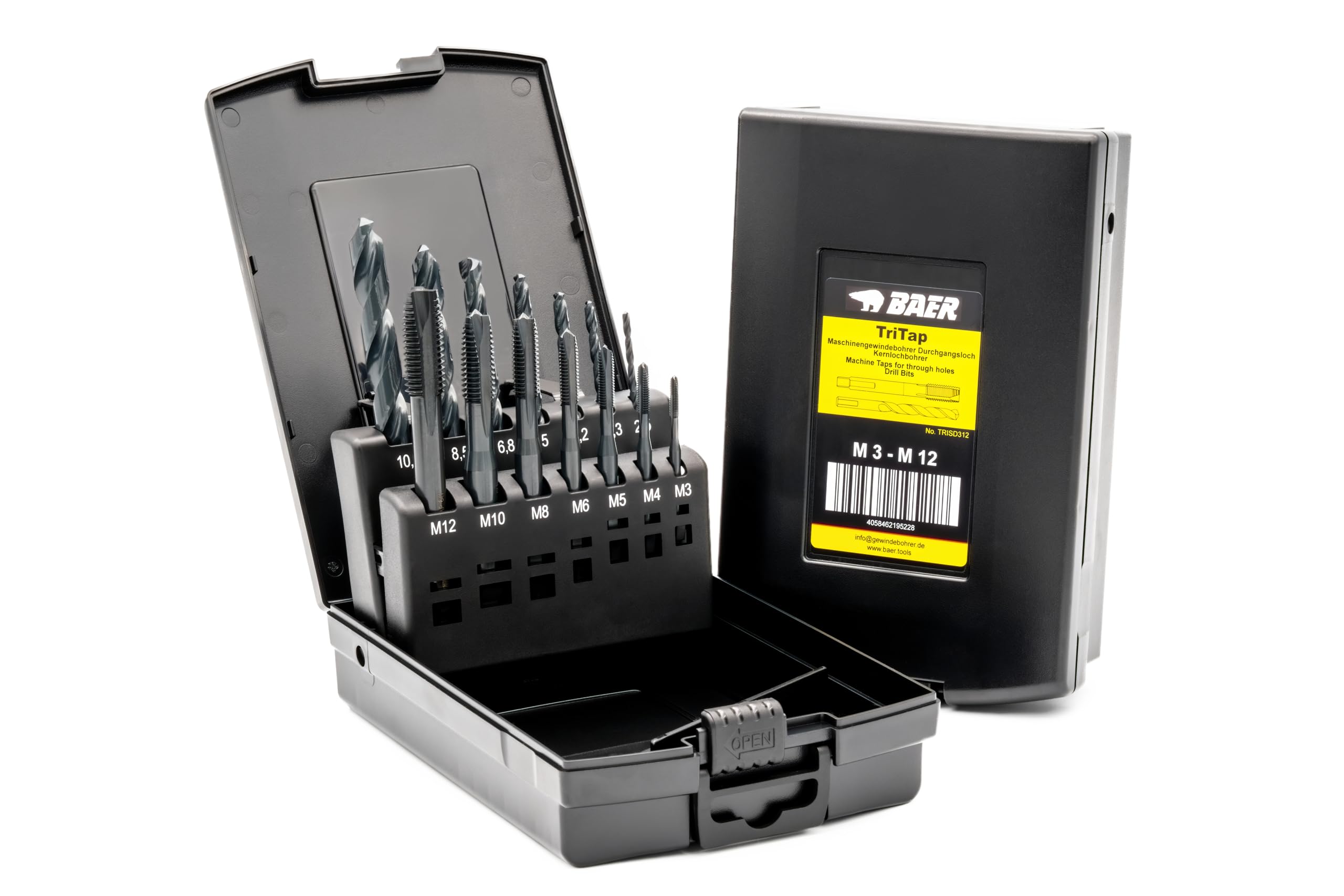 BAER Jeu de tarauds M3 - M12 TriTap HSSE-VAP : jeu de tarauds traversants - Foret à carotter - Jeu de tarauds - Tarauds mécaniques - Filetage - Outils