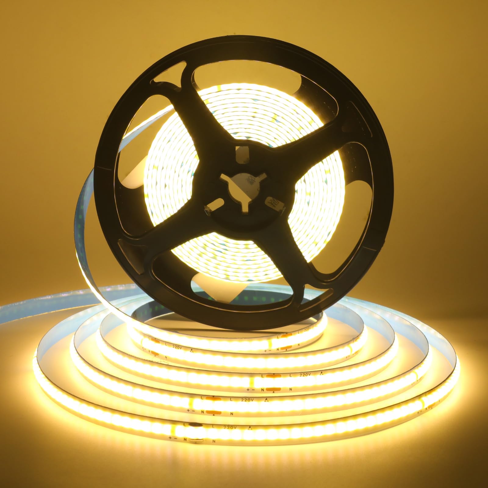 KAFULA 220V COB LED Strip Light [10M,Warm White 3000-3500K],240 LEDs/m Flexible FCOB LED Fairy Lights CRI85+,Cut Every 10cm,Home Decor - Power Adapter Not Included