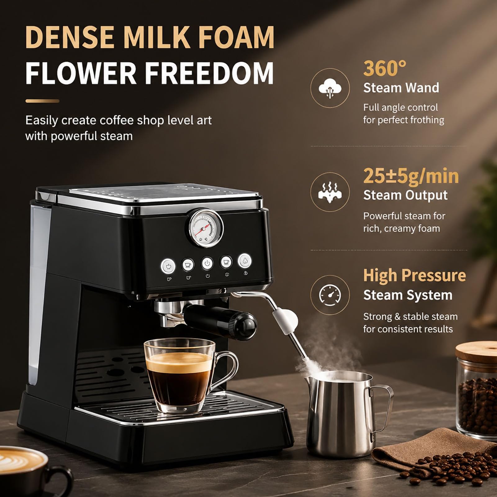 Ekspres Do Espresso Z Młynkiem, 20 Barowy Ekspres Do Kawy do Latte | Automatyczny Ekspres Do Espresso Z 18 Ustawieniami Mielenia, Ekranem Dotykowym, Spieniaczem Do Mleka, Zbiornikiem(Black)