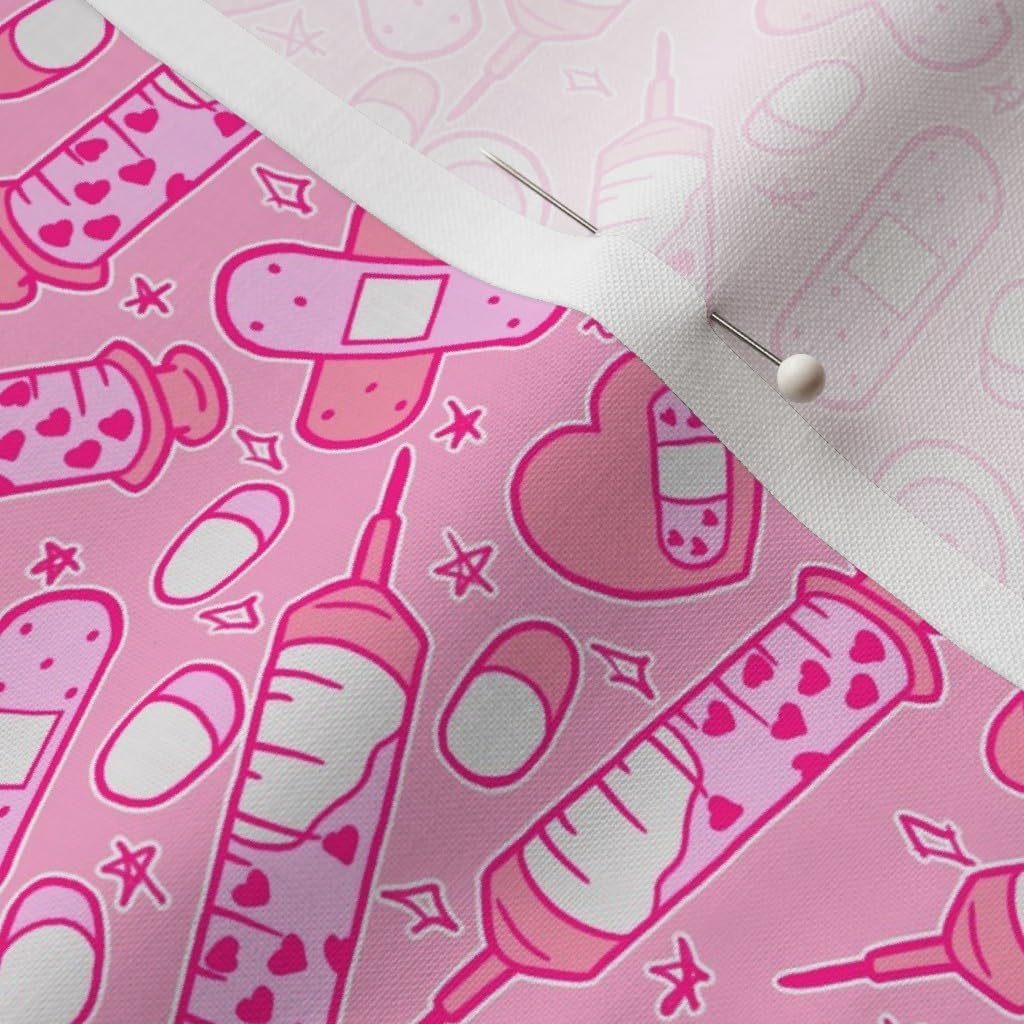 Spoonflower Fabric - Pink Medium Nurse Scrubs Nursing Medical Pastel Goth Pills Cute Doctor Printed on Petal Signature Cotton Fabric by The Yard - Sewing Quilting Apparel Crafts Decor