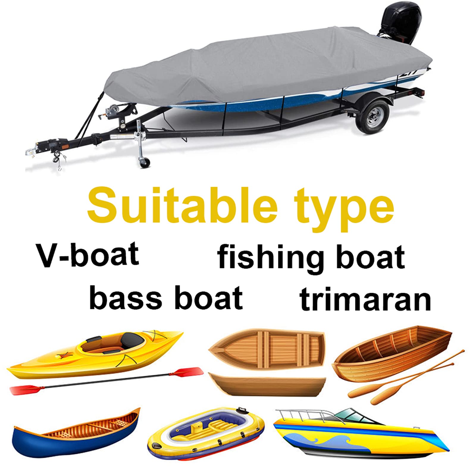 Boothoes 11-27 Voeten Boothoes, 210/420D Oxford Stof Waterdicht Stofbescherming Bootzeil Voor V-romp Roeiboot Vissersboot,17to19ft:600x230cm-420D