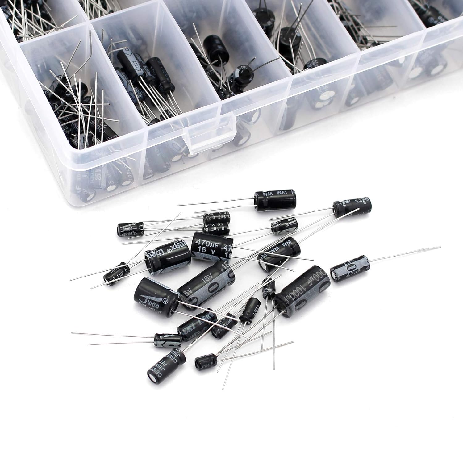 500 Pcs Electrolytic Capacitors Kit, Yiwanson Aluminum Radial Electrolytic Capacitors Assortment Kit, 24 Kinds Different Range 0.1uF - 1000uF 10v/16v/25v/50v for Repair TV, LCD Monitor, Radio, Stereo