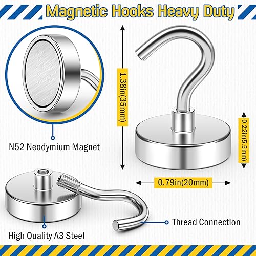 Vista 23 de FINDMAG Paquete de 10 ganchos magnéticos resistentes de 110 libras para colgar, ganchos magnéticos de neodimio, ganchos magnéticos negros fuertes