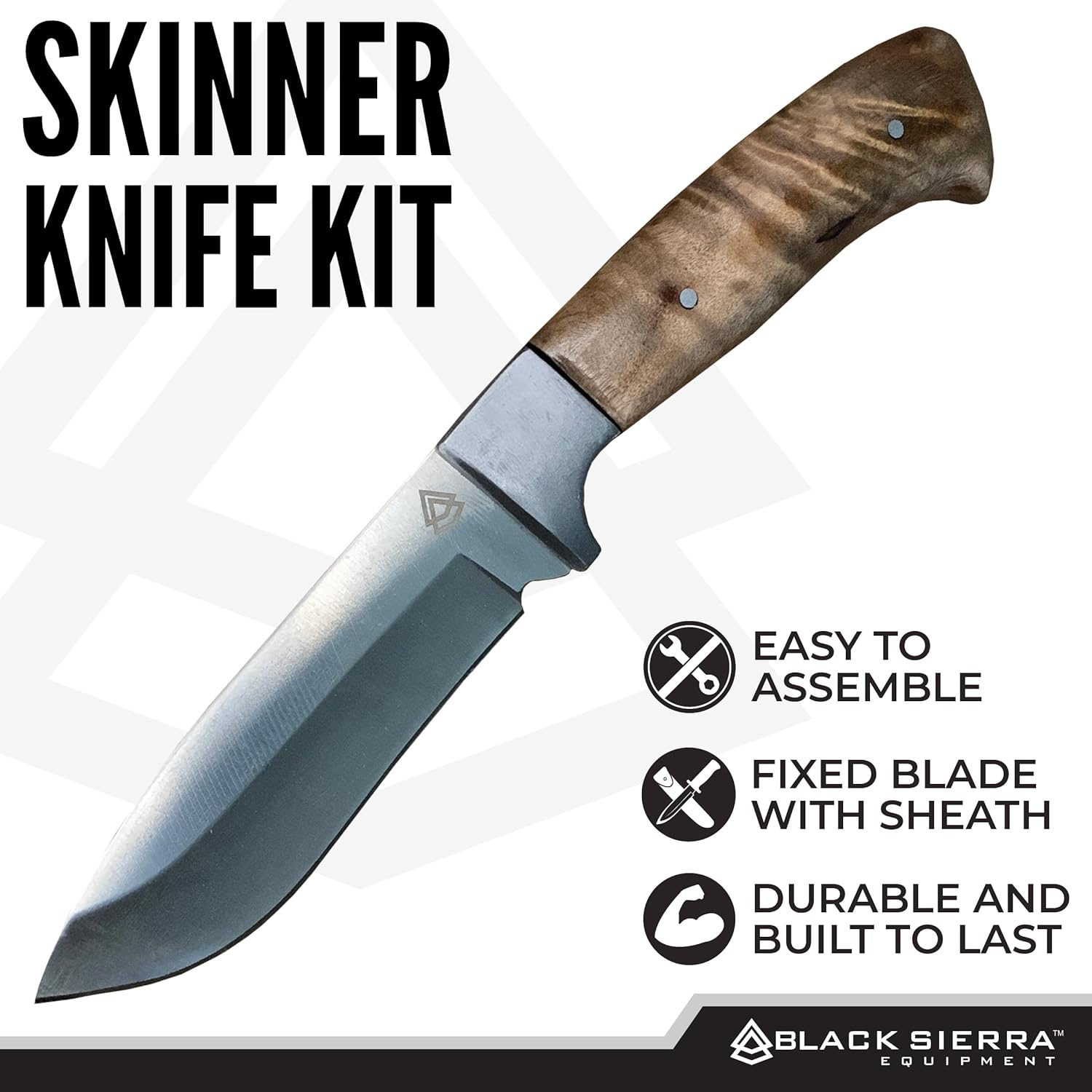 Black Sierra Equipment Skinner Knife Making Kit, Fixed Blade with Sheath, Cutlery for Hunting & Fishing, Build Your Own Knives for Sports & Outdoors