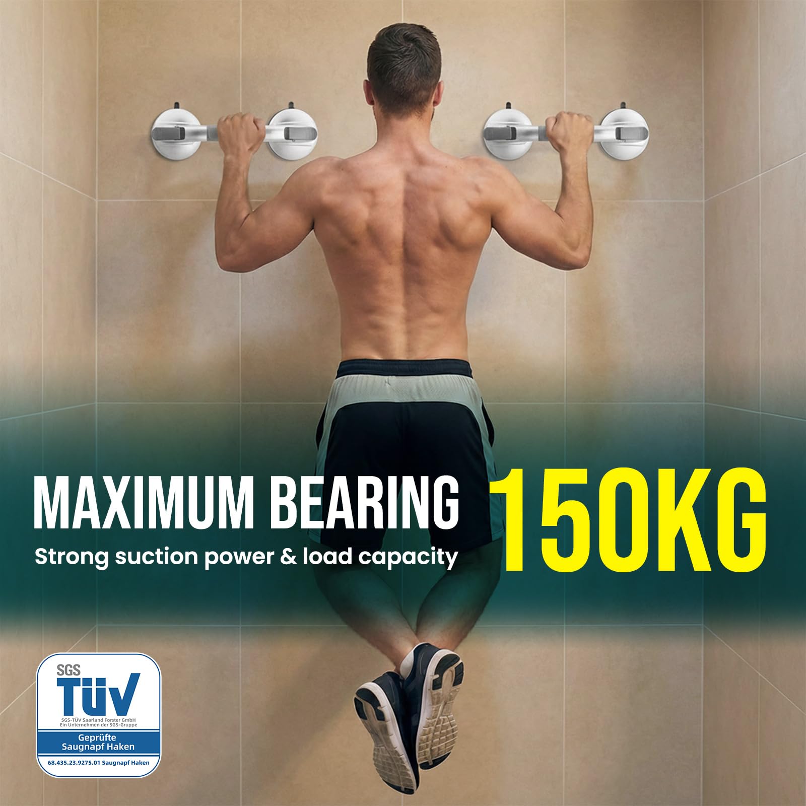 TAILI Haltegriffe für Senioren, Duschgriff für Senioren ohne Bohren, Maximale 150 KG, Haltegriff mit Verbesserten Saugnäpfen aus Gummi, Abnehmbarer und Wasserdichter Badewannengriff Dusche, Silber