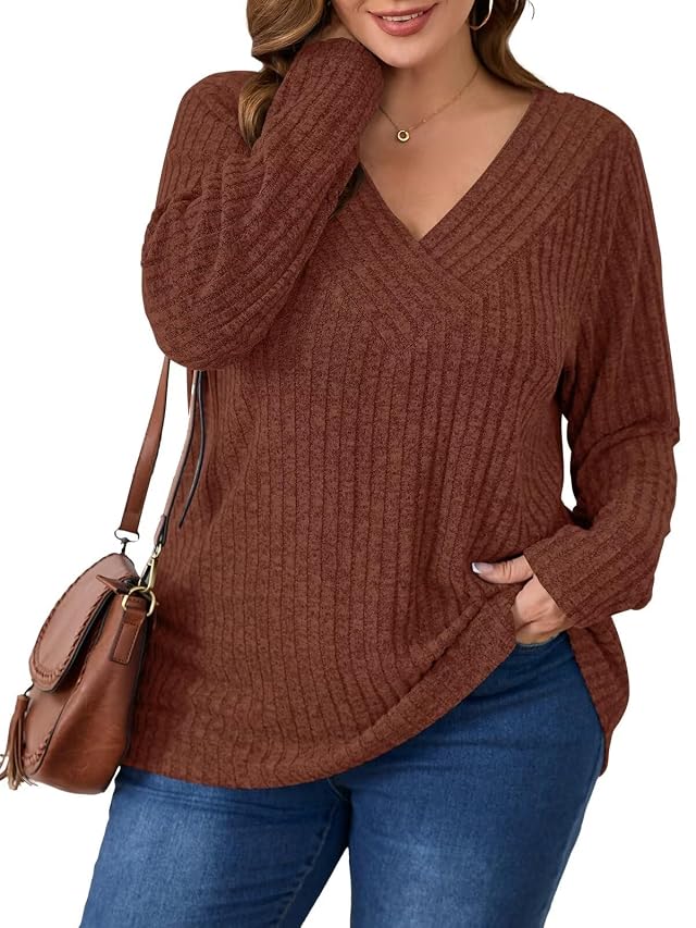 BELAROI Plus Size Tops for Women Fall Casual Tunic Shirts Lightweight V Neck Pullover Long Sleeve Blouse