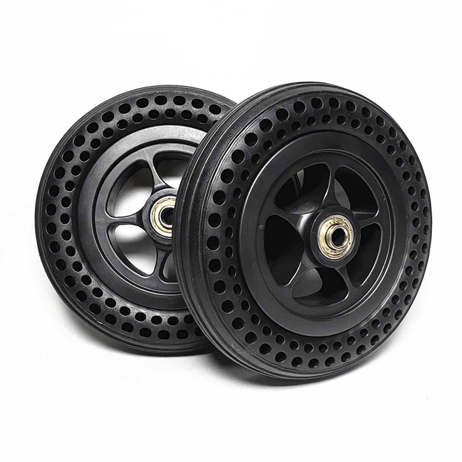 JHTVGIUZ 2 Pcs 6" Front Wheelchair Wheel, Honeycomb Rubber PU Solid Tyre, Wheelchair Casters, Black Wheelchair Front Wheels, for Wheelchairs, Rollators, Walkers