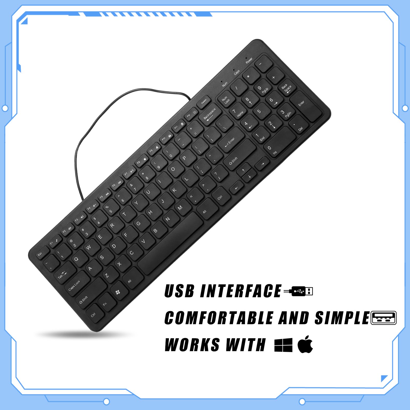 Kanayu 16 tastiere con cavo, sottile, a basso profilo, USB, connettività, tastiere per computer, compatibile con PC/laptop/Windows, colore nero
