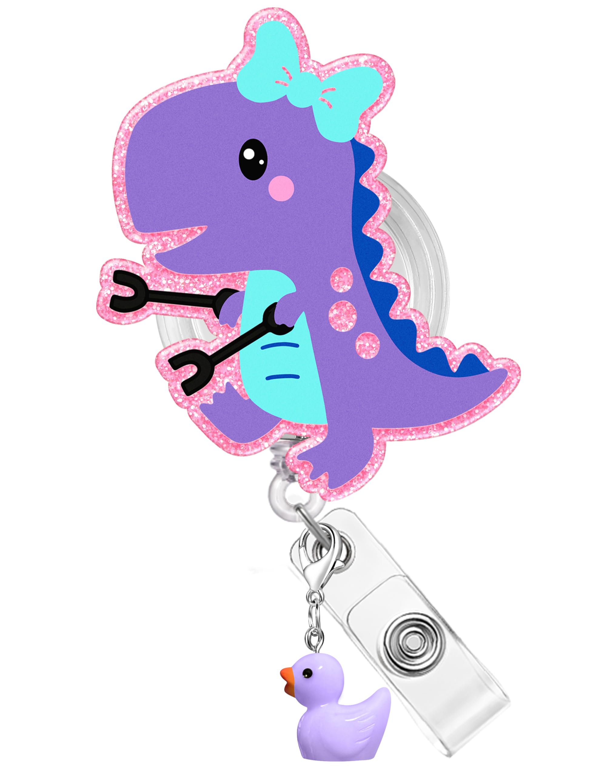 Plifal Cute Animal Badge Reel Holder Retractable with ID Clip for Nurse Nursing - Funny Catoon Name Tag Card Accessories Alligator Clip for Pediatric Office Student Work Hospital Dinosaur — image 1