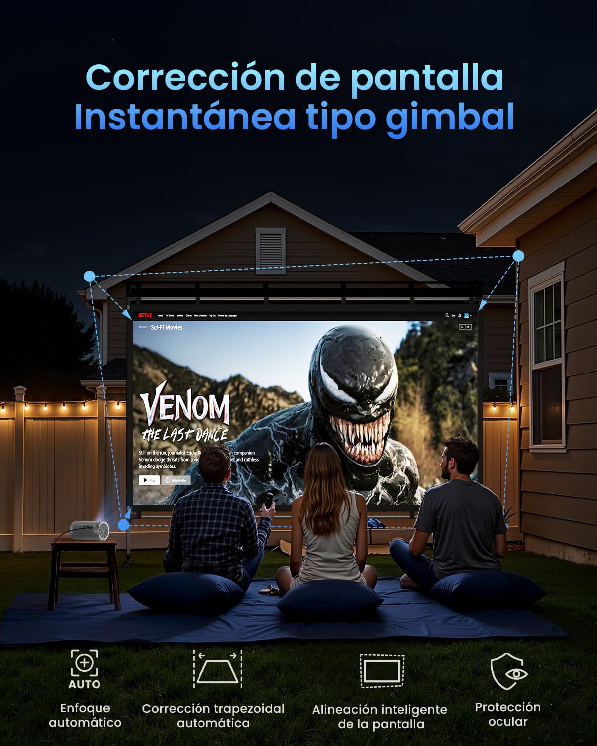 JMGO PicoPlay 1080P Proyector portátil Inteligente, GTV, Netflix, 400 ISO Lúmenes, 8W Dolby Digital, 3D Activo, HDR10, Mini proyector con Wi-Fi y Bluetooth para hogar, Exterior, Incluye Filtro óptico