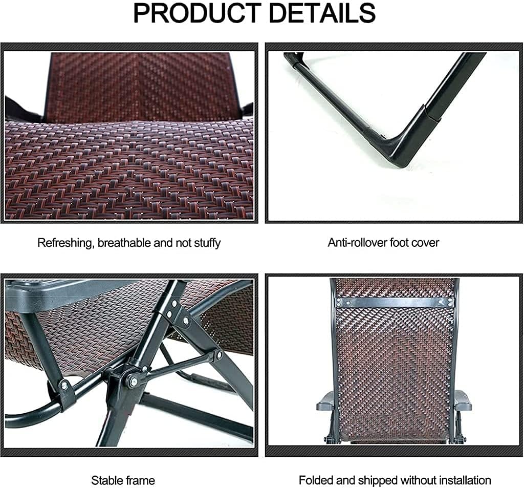 Lounge Chair Rattan Zero Gravity Chair Patio Folding Lounge Chair Recliners Adjustable Lawn Lounge Chair with Wide Armrest Support 350 LBS for Outdoor Yard Poolside (Size : 52x50x113cm)
