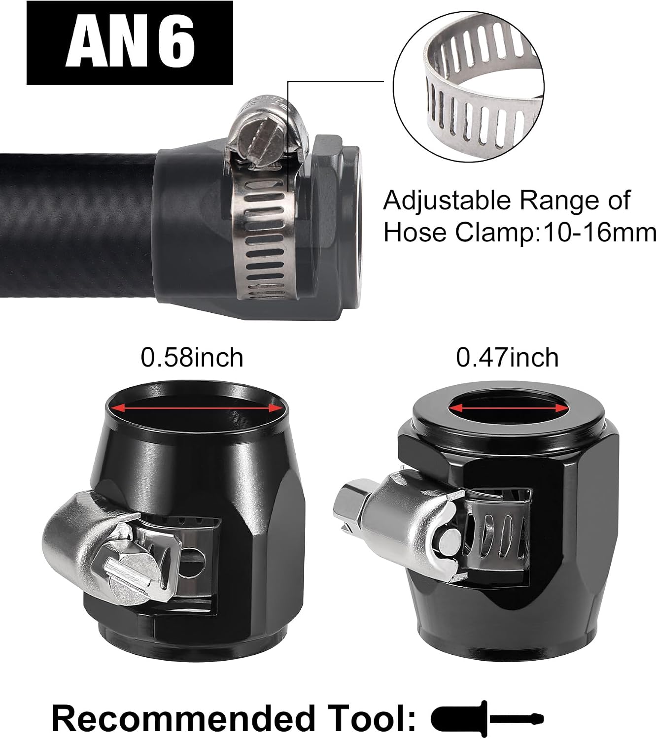 EVIL ENERGY 6AN Hose Finisher Clamp Aluminium Black for Stainless Braided Hoses,Rubber Hoses End Finisher