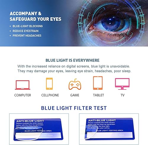 Miniatura 3 de Henotin - Paquete de 5 lentes de lectura con filtro de luz azul, antifatiga visual, lentes de lectura para computadora para mujeres y hombres