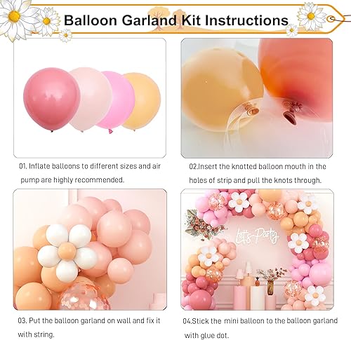 Miniatura 4 de Guirnalda de globos de margarita, globos de color rosa rubor, naranja pastel, blanco con clips de flores, kit de arco de globos de confeti de oro