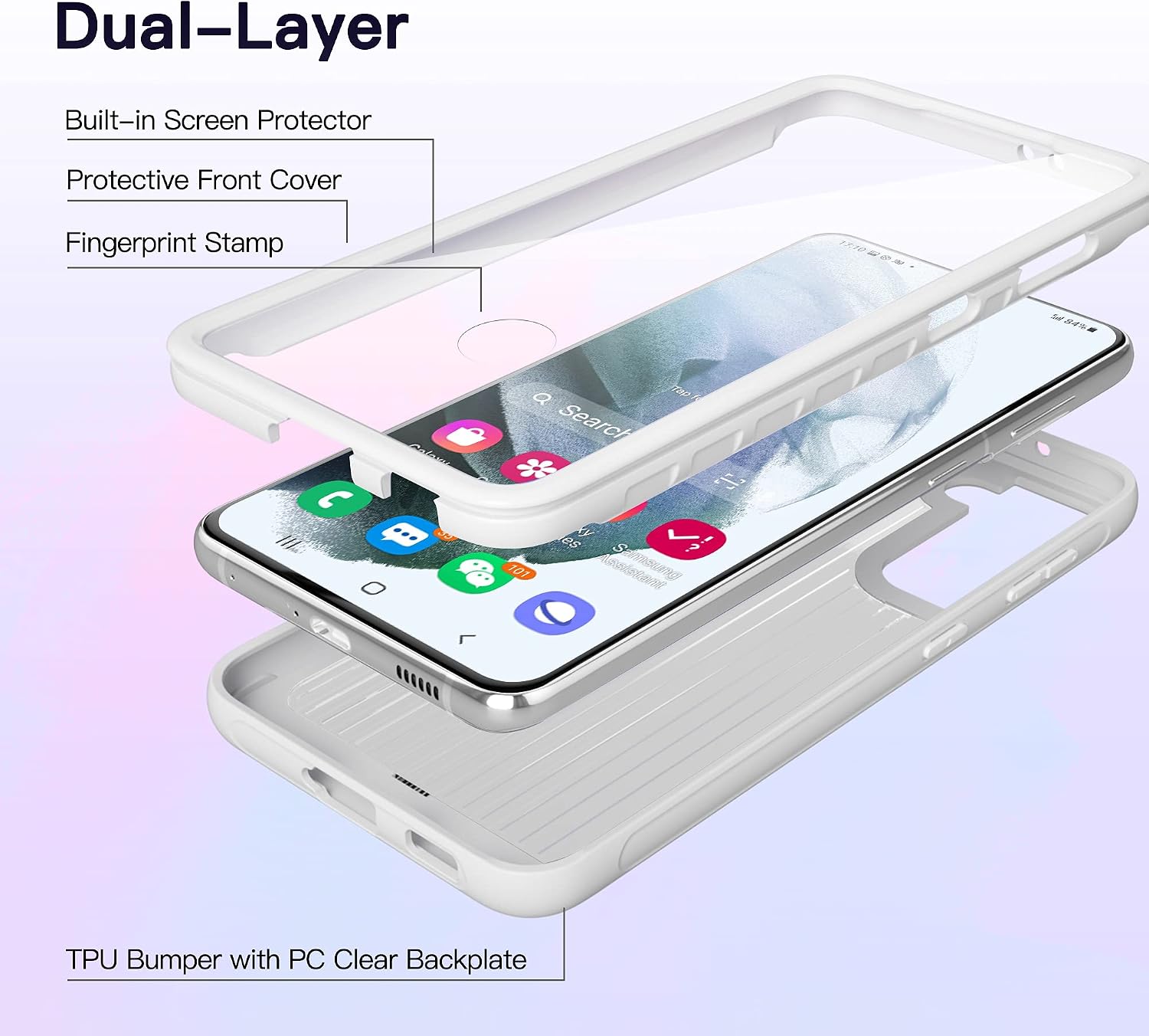 pzoz S21 Case with Screen Protector, Compatible for Samsung Galaxy S21 5G [NOT S21 Plus & S21 Ultra], Hard PC Frame & Shockproof TPU Bumper & Hard Clear Back, Full-Body Dual Layer Rugged Cover (White)