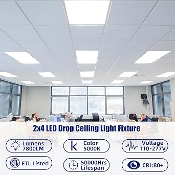 12 Pack 2x4 LED Flat Panel Light, 7800 Lm,5000K Daylight White ETL Listed