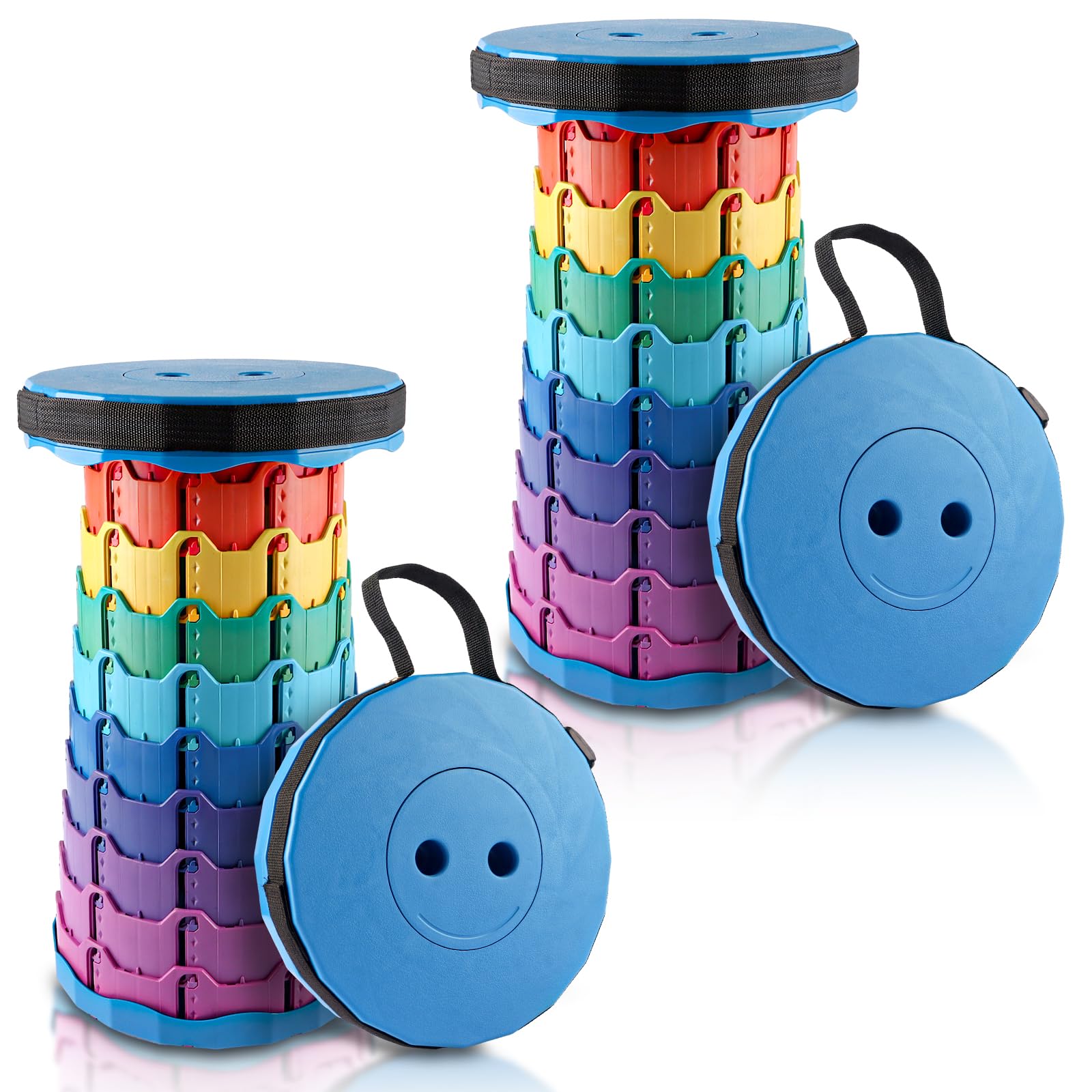 DAJAVE Lot de 2 tabourets télescopiques pliables portables avec grande capacité de charge - Pour le camping en plein air, la pêche, les familles en intérieur - Couleur