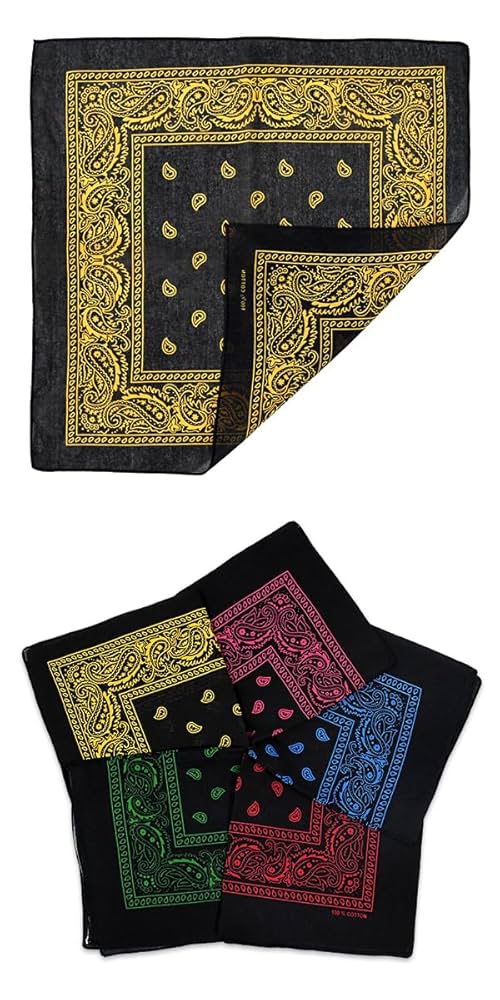 Amazon.co.jp: ブラック バンダナ 5枚セット 54×54cm コットン