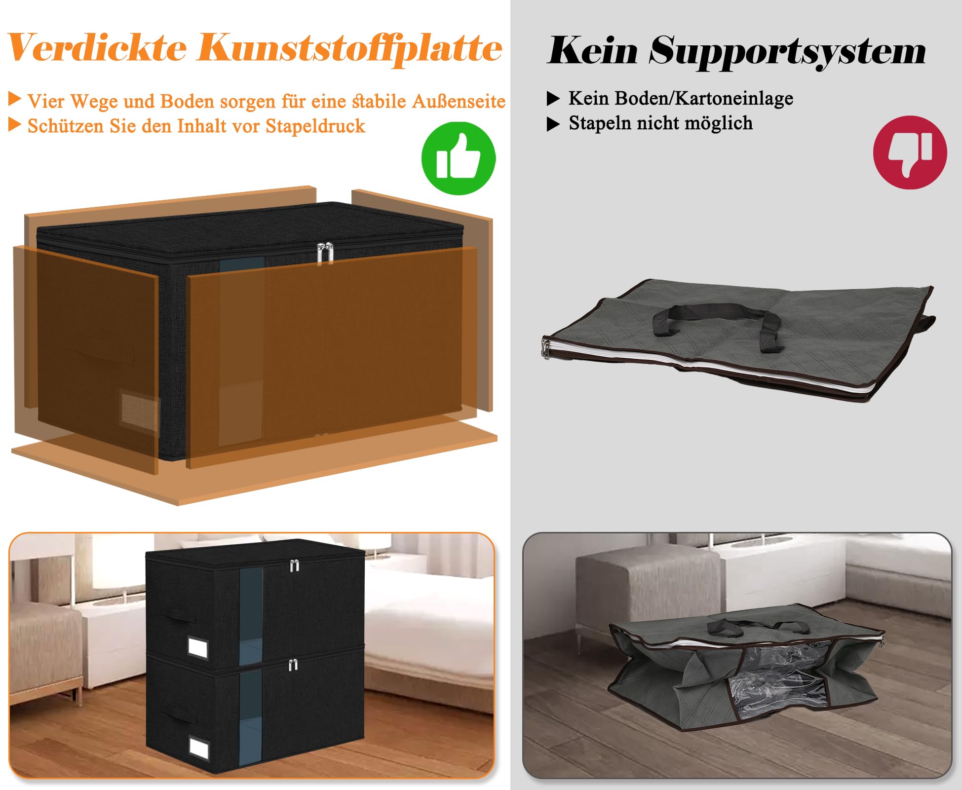 Cassettiera sotto il letto, contenitore con 3 manici, contenitore con coperchio, ultra spesso, contenitore con ruote (2 pezzi)