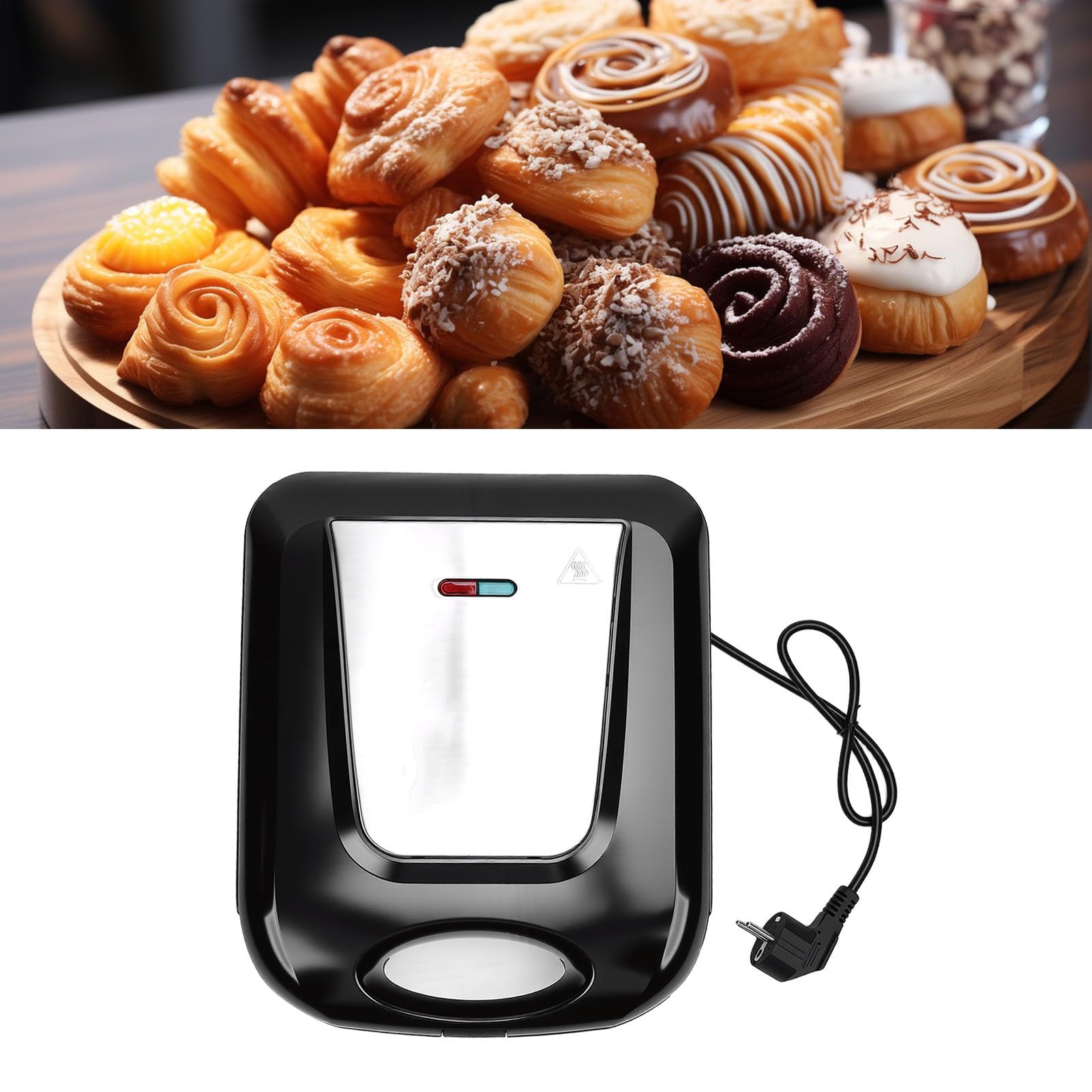 Fockety Machine à Gâteau, 1400 W, 13 Trous, Chauffage Double Face, Mini Machine à Beignets, Mini Moule à Gâteau électrique pour le Petit Déjeuner, les Collations, les Desserts (Prise UE 220V)
