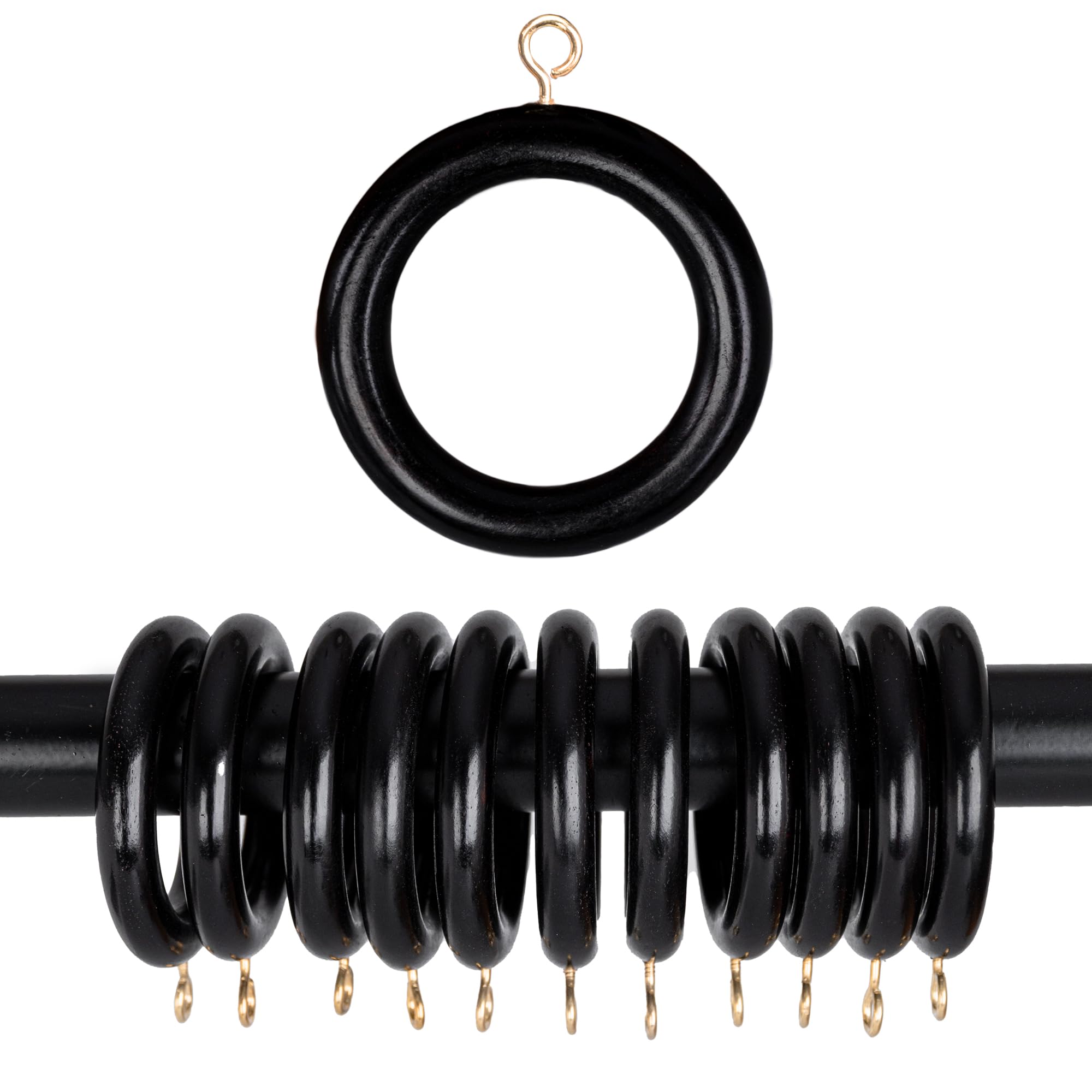 Anillos de cortina de madera negra para renovar el estilo rústico y elegante de tu salón