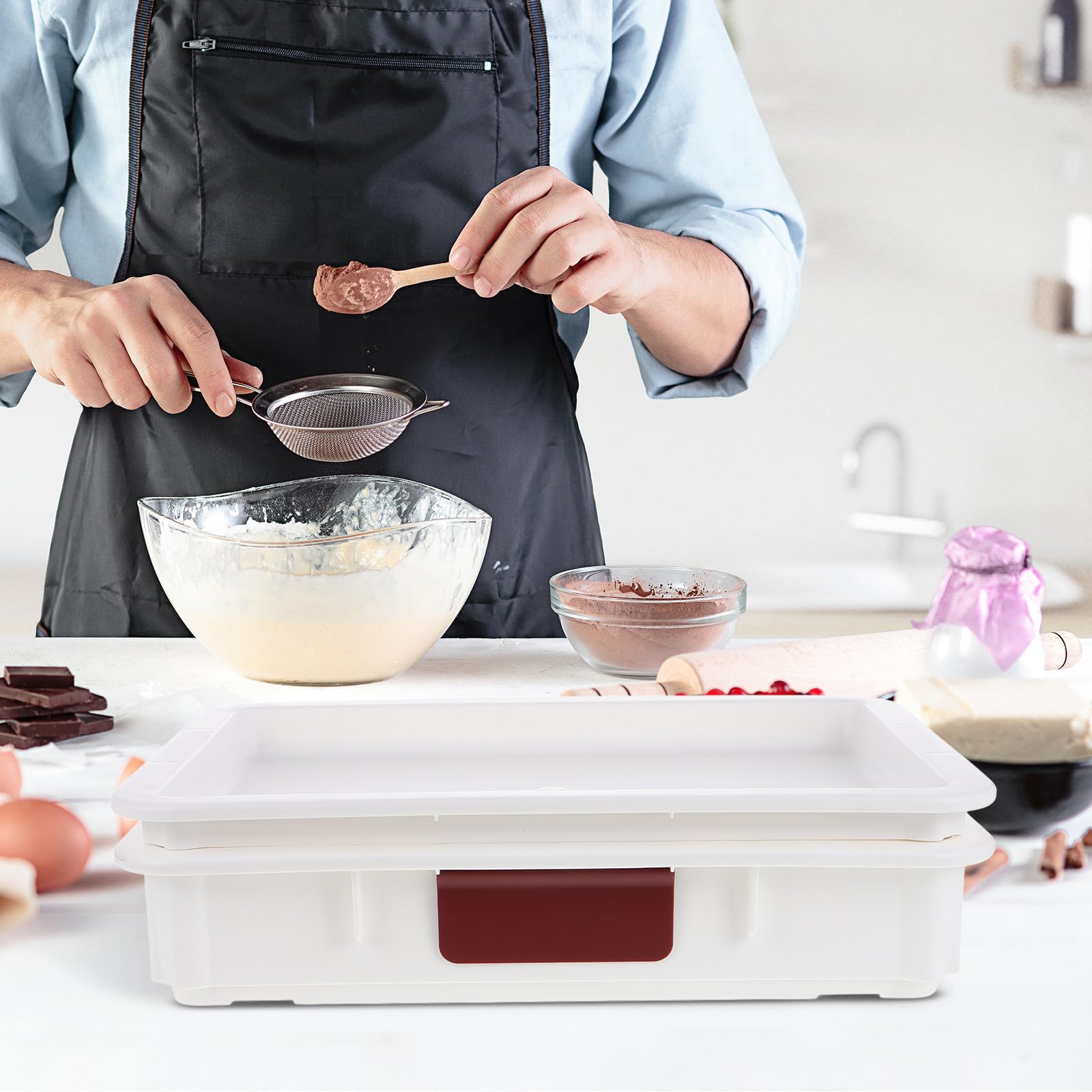 HOMSFOU Contenitore per Impasto Pizza, Bread Proofing Container, Plastico Bianco, Impilabile con Coperchio, per Refrigerazione e Conservazione in Cucina