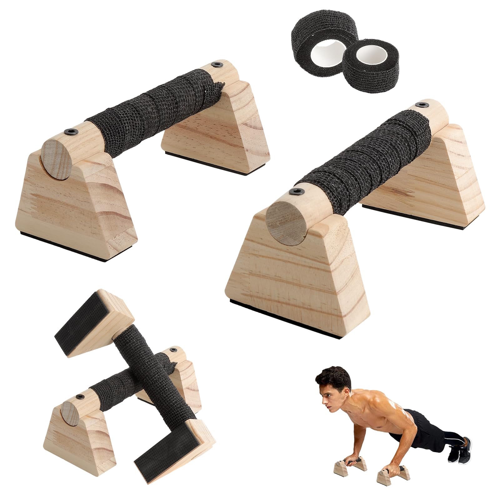 Uchwyty do pompek z drewnianymi paralelami sprzęt do kalisteniki Ergonomiczne drążki do push-up z ochroną nadgarstków Antypoślizgowe uchwyty do wykonywania wycisków na rękach do treningu w domu i