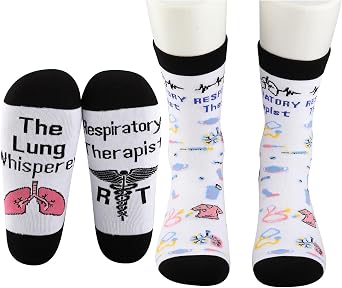 MBMSO Respiratory Therapist Socks - 2 Pairs RT Graduation Gifts for Lung Doctors & Pulmonologists