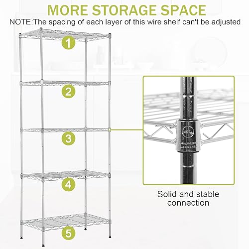 Miniatura 4 de YRLLENSDAN Estantería de alambre de 5 niveles con capacidad de 750 libras, estante de almacenamiento de metal para despensa, 14 pulgadas de
