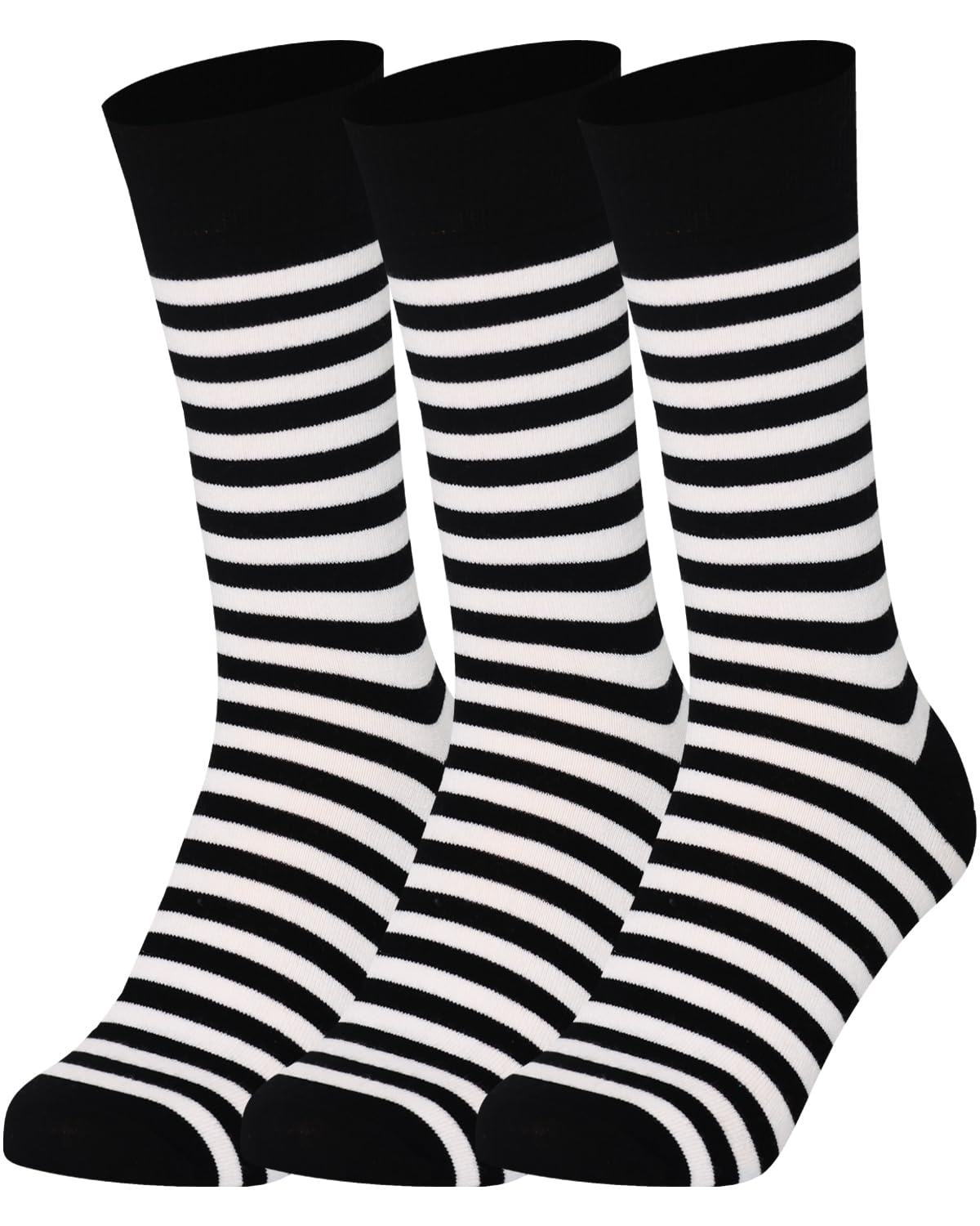 Mysocks Unisex Extra Fine Combed Cotton Crew Socks |Colourful Designs | Seamless Toe | Make Your Steps Enjoyable, 3 Pairs Stripe White and Black, 8-12