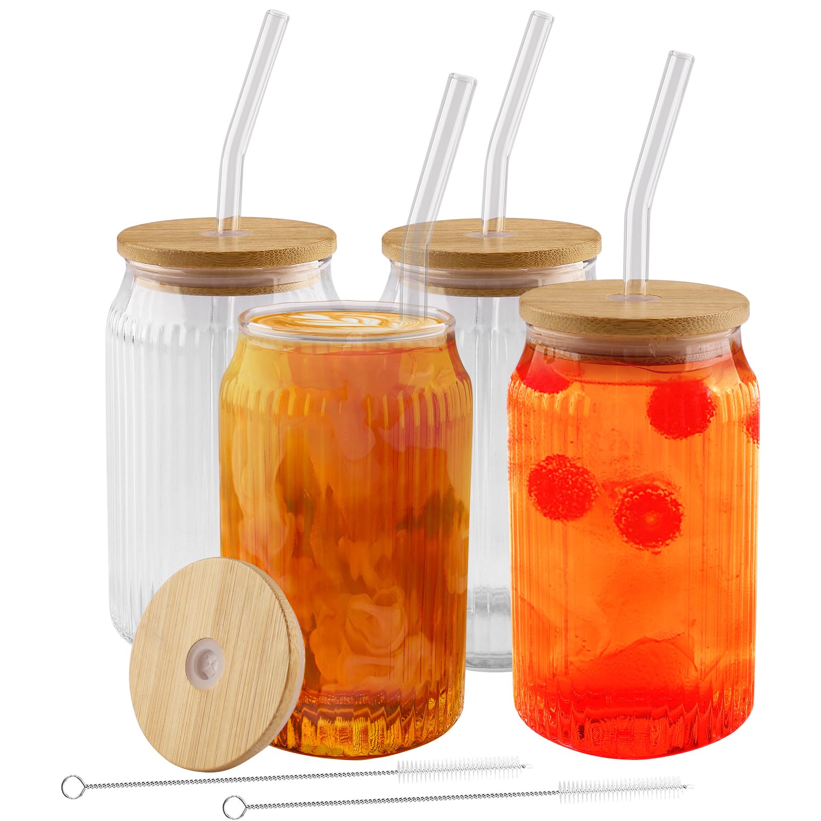 Lot De 4 Verres Avec Pailles En Verre Borosilicate 500 Ml - Parfaits Pour Jus, Cocktails, Café, Lait Et Boissons Maison Ou Bar