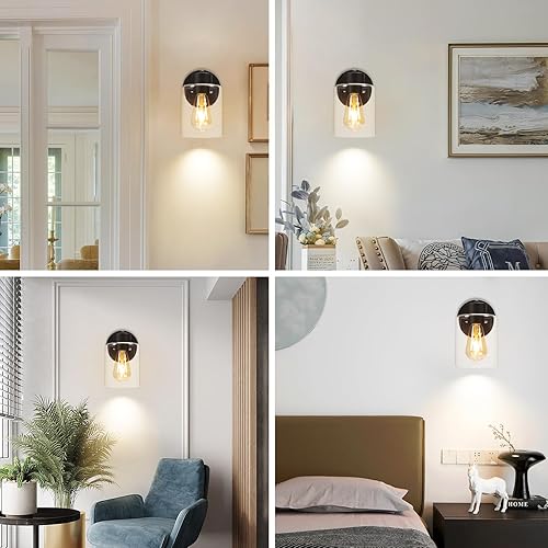 Miniatura 5 de Kalium Apliques de pared, lámparas de tocador negro mate, luces de pared con pantalla de vidrio transparente para baño, lámpara de pared de granja