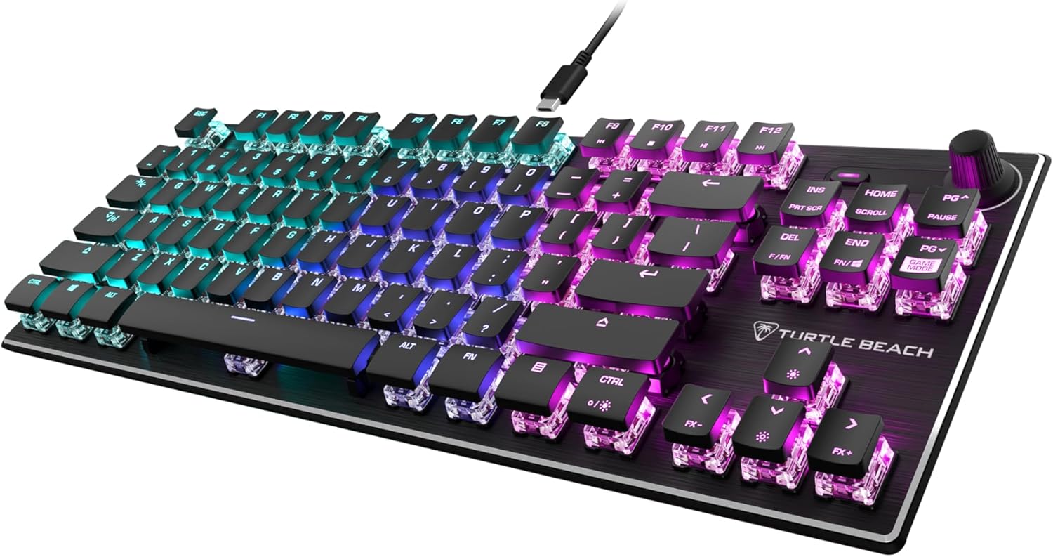Turtle Beach Vulcan TKL Tenkeyless Linear Mechanical Titan Switch PC Gaming Keyboard with Per-Key AIMO RGB Lighting, Anodized Aluminum Top Plate and Detachable USB-C Cable - Black
