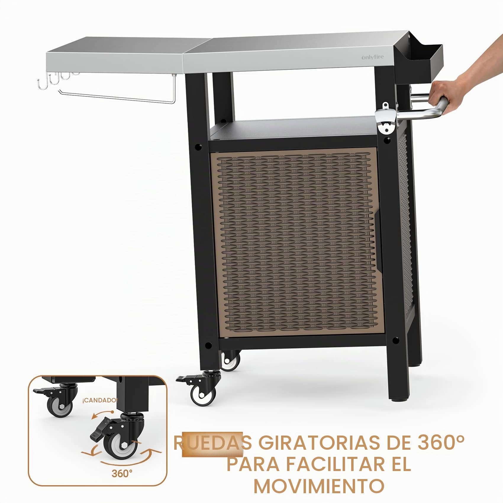 onlyfire Carros de Barbacoas,Mesa Auxiliar con Ruedas,Carrito de jardín para Barbacoa(97.5×56×91 cm)