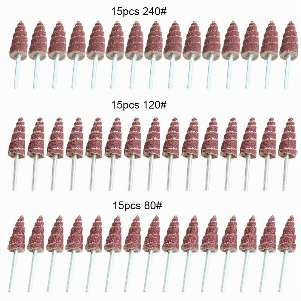 Lot de 45 disques abrasifs en forme de cône de 3 x 10 mm, tête de meulage de papier abrasif pour outil rotatif, tige de 3 mm, utilisée pour rainure, écart, polissage d'angle