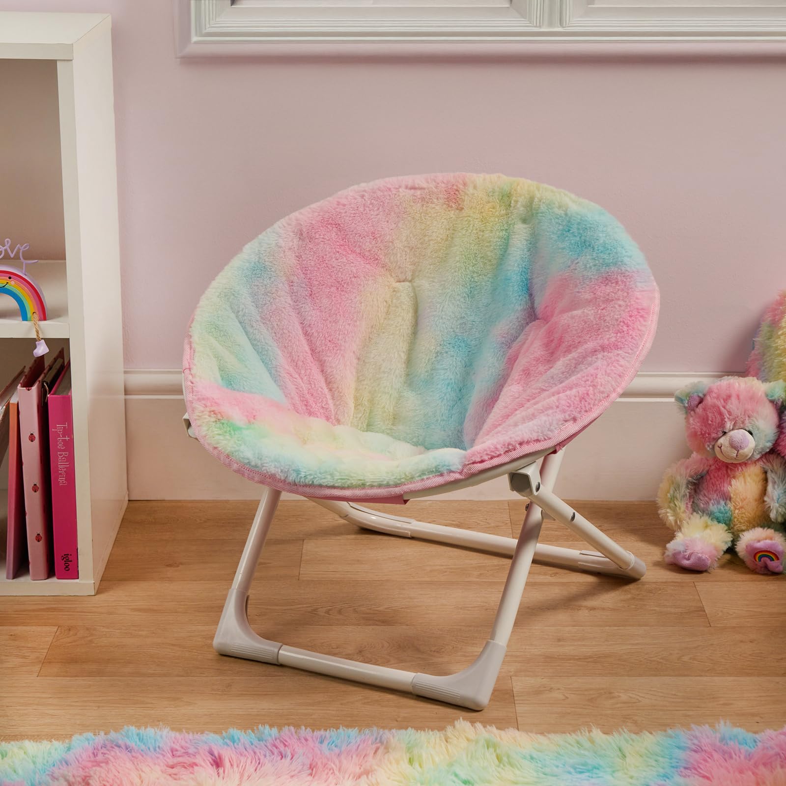 OHS Moon Chair Tie Dye Kids Camping Chair, Ultra Soft Fluffy Comfy Kids Folding Chair Round Portable Children's Chairs Reading Playrooms Chairs for Bedrooms Outdoor Activities โ image 1