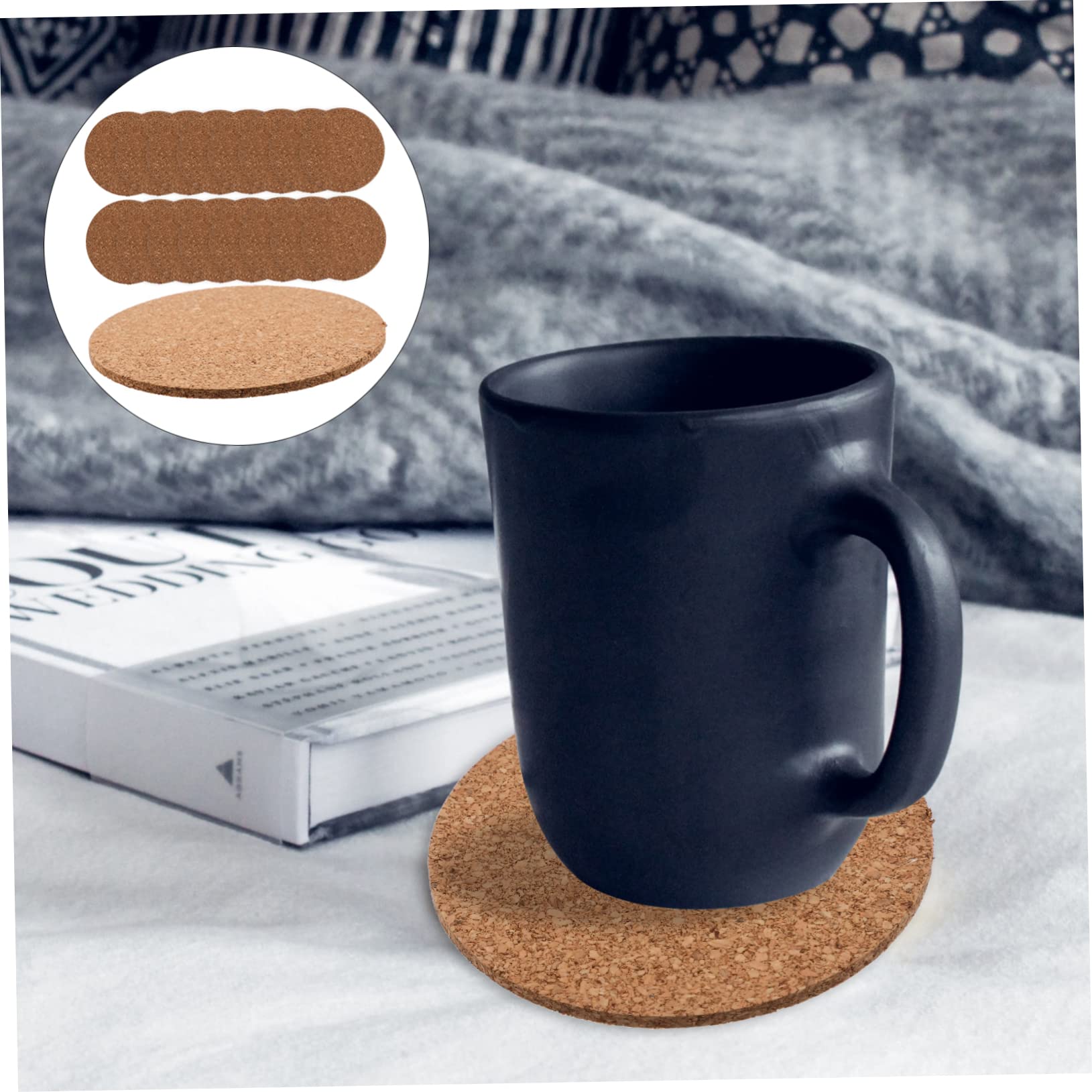 Posavasos Redondos de Corcho, 100 Piezas, para Café y Bar | Superficie Lisa, Antideslizantes y Resistentes al Calor, Fáciles de Limpiar, para Manualidades y Pintura Infantil