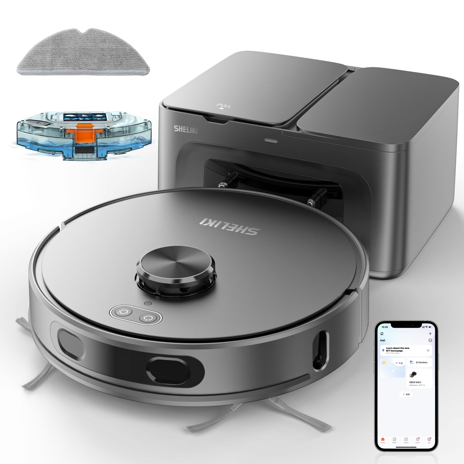 robot vacuum and mop, 3-in-1 robotic vacuum cleaner with 70-day self-emptying base, 360° lidar navigation, smart mapping & auto-return, 6000pa strong suction for pet hair, carpets & hard floors